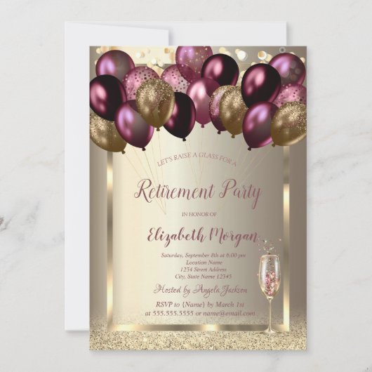 Glasballons für Wein, Burgund Champagner-Rente Einladung (Vorderseite)