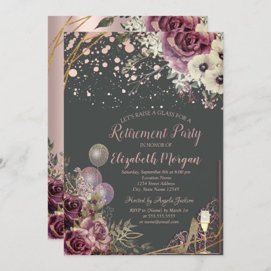 Glasballons Glitzer Heels Blume Rente Einladung (Vorne/Hinten)