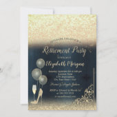 Glasballons Gold Glitzer Blue Rentirement Einladung (Vorderseite)