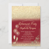 Glasballons Gold Glitzer Red Retirement Einladung (Vorderseite)