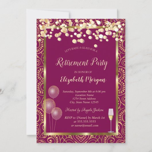 Glasballons Gold Mandala Rosa Pensionierung Einladung (Vorderseite)
