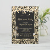 Glasballons Gold Wirbel Rente Einladung (Stehend Vorderseite)