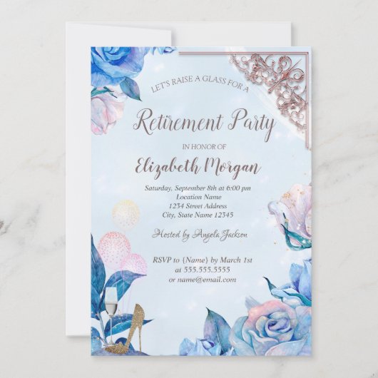 Glasballons, Heels Rose Gold, Blume Rente Einladung (Vorderseite)