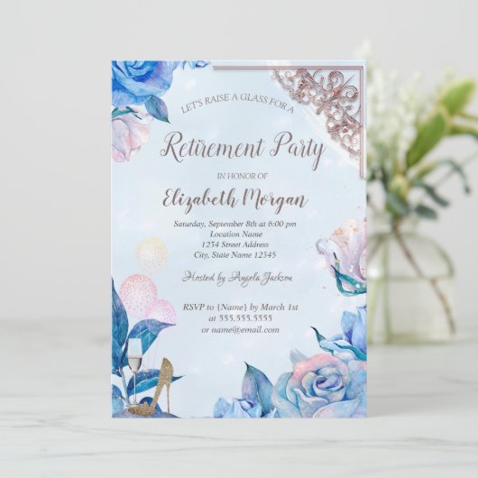 Glasballons, Heels Rose Gold, Blume Rente Einladung (Stehend Vorderseite)