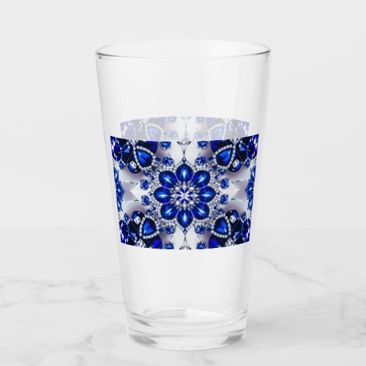 Glasbecher mit blauen weißen Farben Glas (Vorderseite)