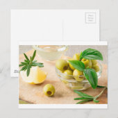 Glasbecher mit grünen Oliven Postkarte (Vorne/Hinten)