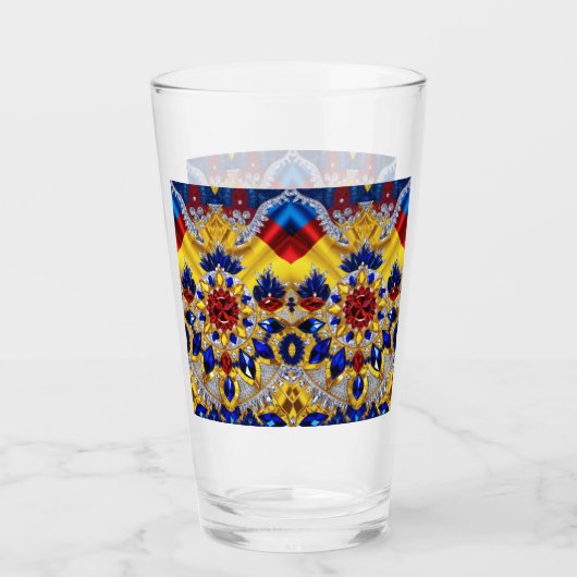 Glasbecher mit rumänischen Farben Glas (Vorderseite)