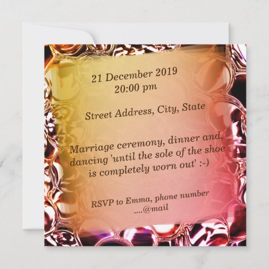 Glasbläschen oder schäumende Lachsfarben Einladung (Rückseite)