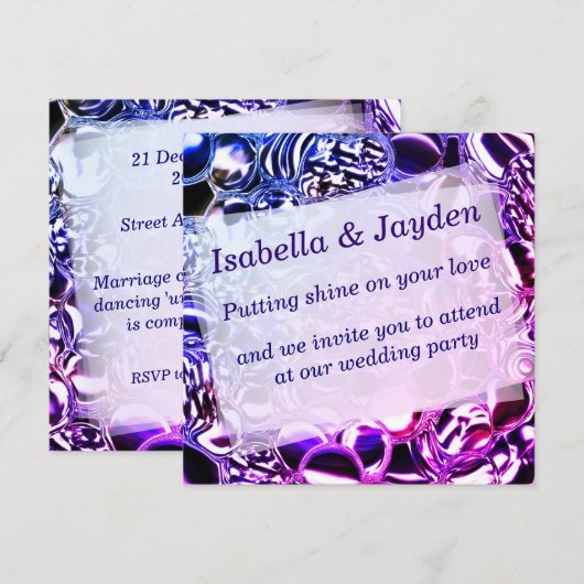 Glasblasen oder Blautönen bis rosa Einladung (Vorne/Hinten)