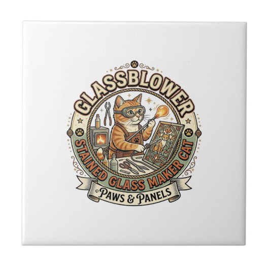 Glasbläser Bleiglasmacher Katze Glasbläser St Fliese (Vorderseite)