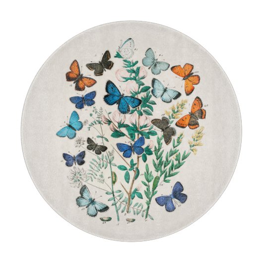 GLASCHOPPER : ANTIKENDRUCK : SCHALTFLÄDEN SCHNEIDEBRETT (Vorderseite)