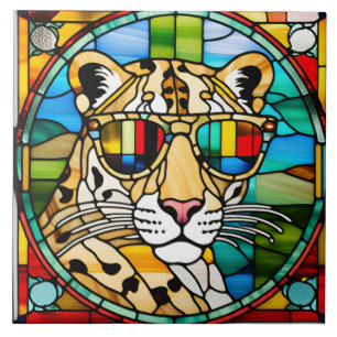 Glasdekoration mit Leopardmotiv Fliese