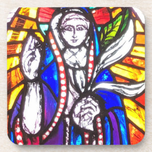 Glasdesign mit religiöser Figur. Getränkeuntersetzer