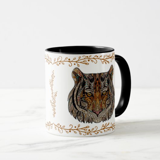 Glasdesign mit Tiger-Gesicht in Monogramm-Optik Tasse (VorderseiteRechts)