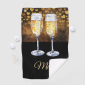 Gläser Champagner für Golfer mit Herzen Golfhandtuch (Insitu)