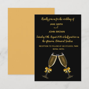Gläser für Hochzeitssekt, schwarz und gold Einladung