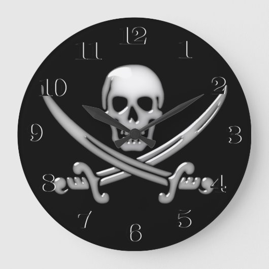 Gläser-Piraten-Skull und Schwertkreuze Große Wanduhr (Vorderseite)