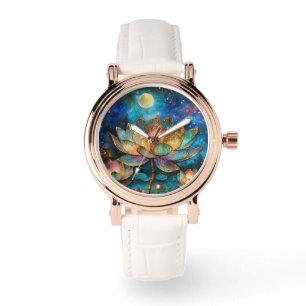 Gläserne Lotus-Blüten im Mondschein Armbanduhr