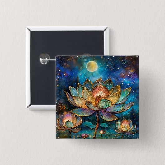 Gläserne Lotus-Blüten im Mondschein Button (Vorne & Hinten)