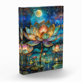 Gläserne Lotus-Blüten im Mondschein Fotoblock