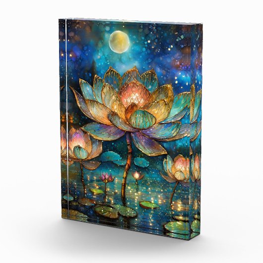 Gläserne Lotus-Blüten im Mondschein Fotoblock (Rechts)