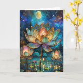 Gläserne Lotus-Blüten im Mondschein Karte (Gelbe Blume)