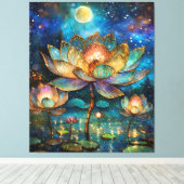 Gläserne Lotus-Blüten im Mondschein Leinwanddruck (Insitu (Holzboden))
