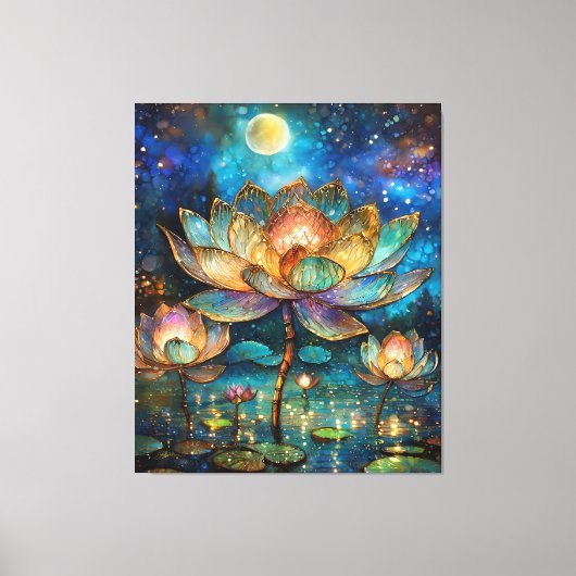 Gläserne Lotus-Blüten im Mondschein Leinwanddruck (Vorderseite)