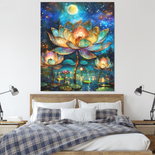 Gläserne Lotus-Blüten im Mondschein Leinwanddruck