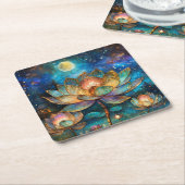 Gläserne Lotus-Blüten im Mondschein Rechteckiger Pappuntersetzer (angewinkelt)