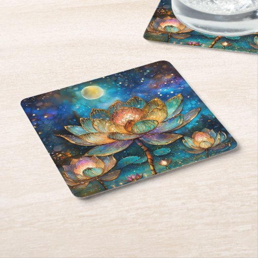 Gläserne Lotus-Blüten im Mondschein Rechteckiger Pappuntersetzer (angewinkelt)