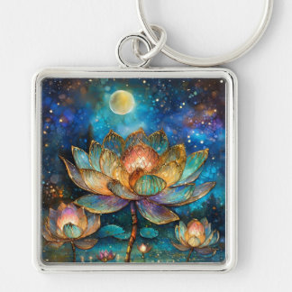 Gläserne Lotus-Blüten im Mondschein Schlüsselanhänger