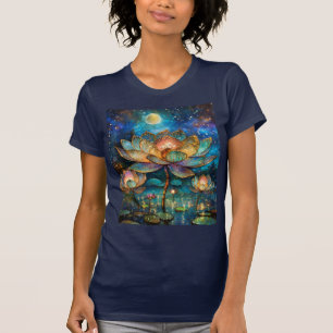 Gläserne Lotus-Blüten im Mondschein T-Shirt