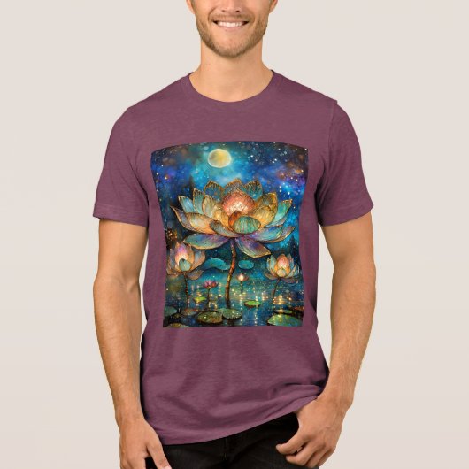 Gläserne Lotus-Blüten im Mondschein Tri-Blend Shirt (Vorderseite)