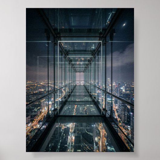 Glaserner Himmelsweg über Neon-Stadt Poster (Vorne)