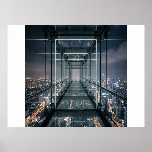Glaserner Himmelsweg über Neon-Stadt Poster (Vorne)