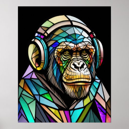 Glasfaserkabel mit Aquarellfarbe, mit Kopfhörern Poster (Vorne)