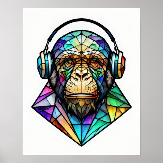 Glasfaserkabel mit Aquarellfarbe, mit Kopfhörern Poster (Vorne)