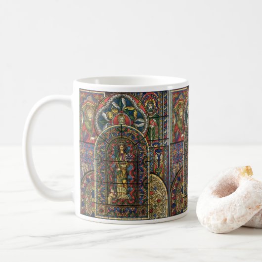 Glasfenster, Vintage Architektur Kaffeetasse (Mit Donut)