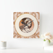 Glasfenster von Alphonse Mucha Quadratische Wanduhr (Zuhause)