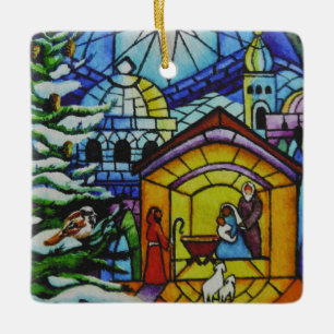 Glasfenster Weihnachten Kunst Keramikornament