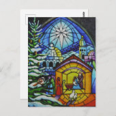 Glasfenster Weihnachten Kunst Postkarte (Vorne/Hinten)