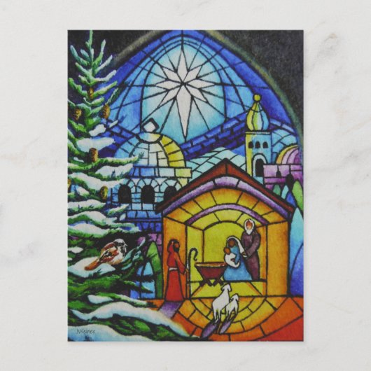 Glasfenster Weihnachten Kunst Postkarte (Vorderseite)