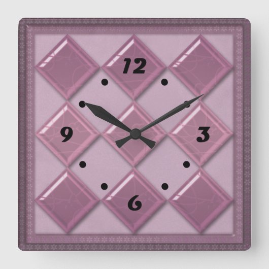 Glasfliese 3D lila Square Wall Clock Quadratische Wanduhr (Vorderseite)