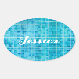 Glasfliesen aus blauem Glas Ovaler Aufkleber