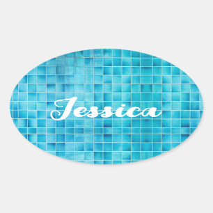 Glasfliesen aus blauem Glas Ovaler Aufkleber