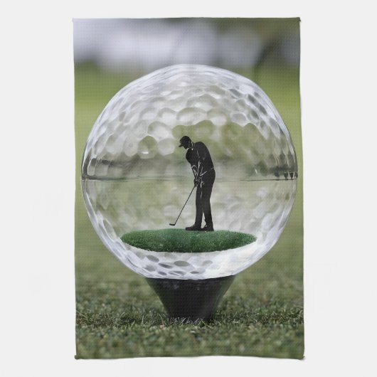 Glasgolfball mit Golf Player innen, Geschirrtuch (Vertikal)