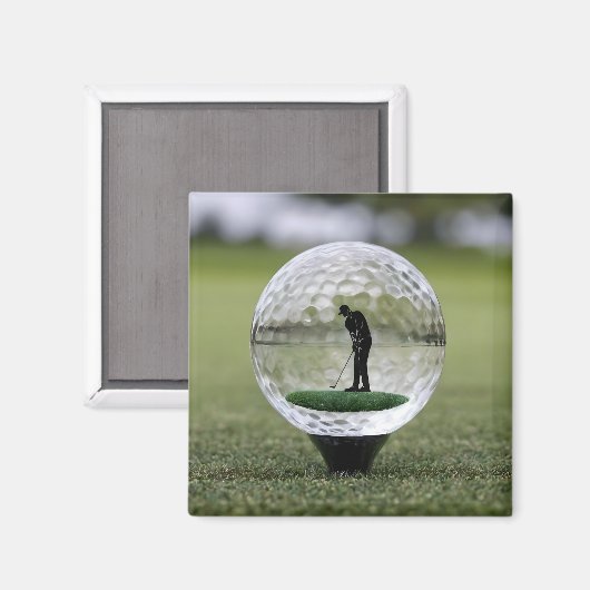 Glasgolfball mit Golf Player innen, Magnet (Vorderseite/Rückseite)