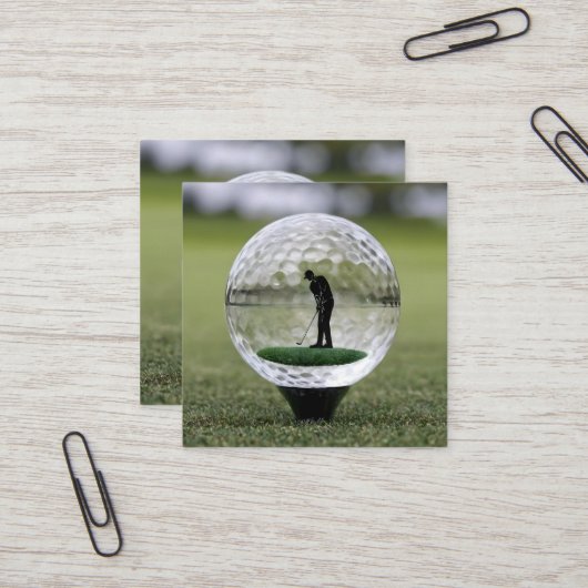 Glasgolfball mit Golf Player innen, Quadratische Visitenkarte (Vorderseite/Rückseite Beispiel)