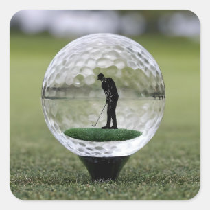 Glasgolfball mit Golf Player innen, Quadratischer Aufkleber